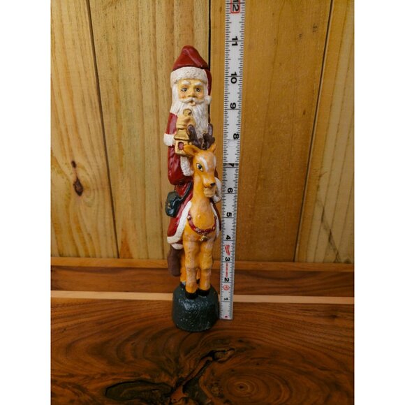 Vintage Old World Santa Claus Candlestick Holder Riding Reindeer Ceramic Figurin - Picture 9 of 14